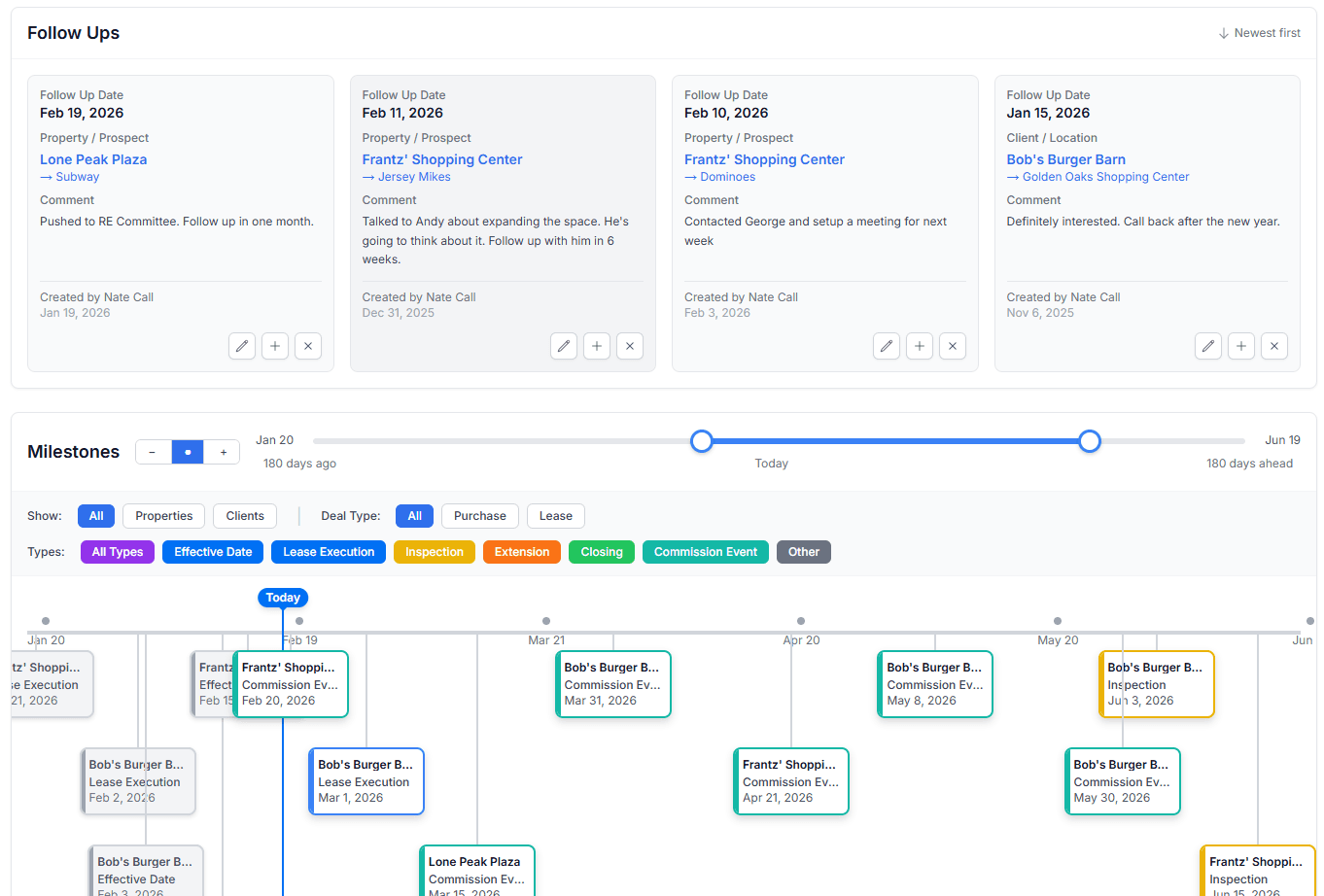 Deal Actions and Milestone Tracking Screenshot