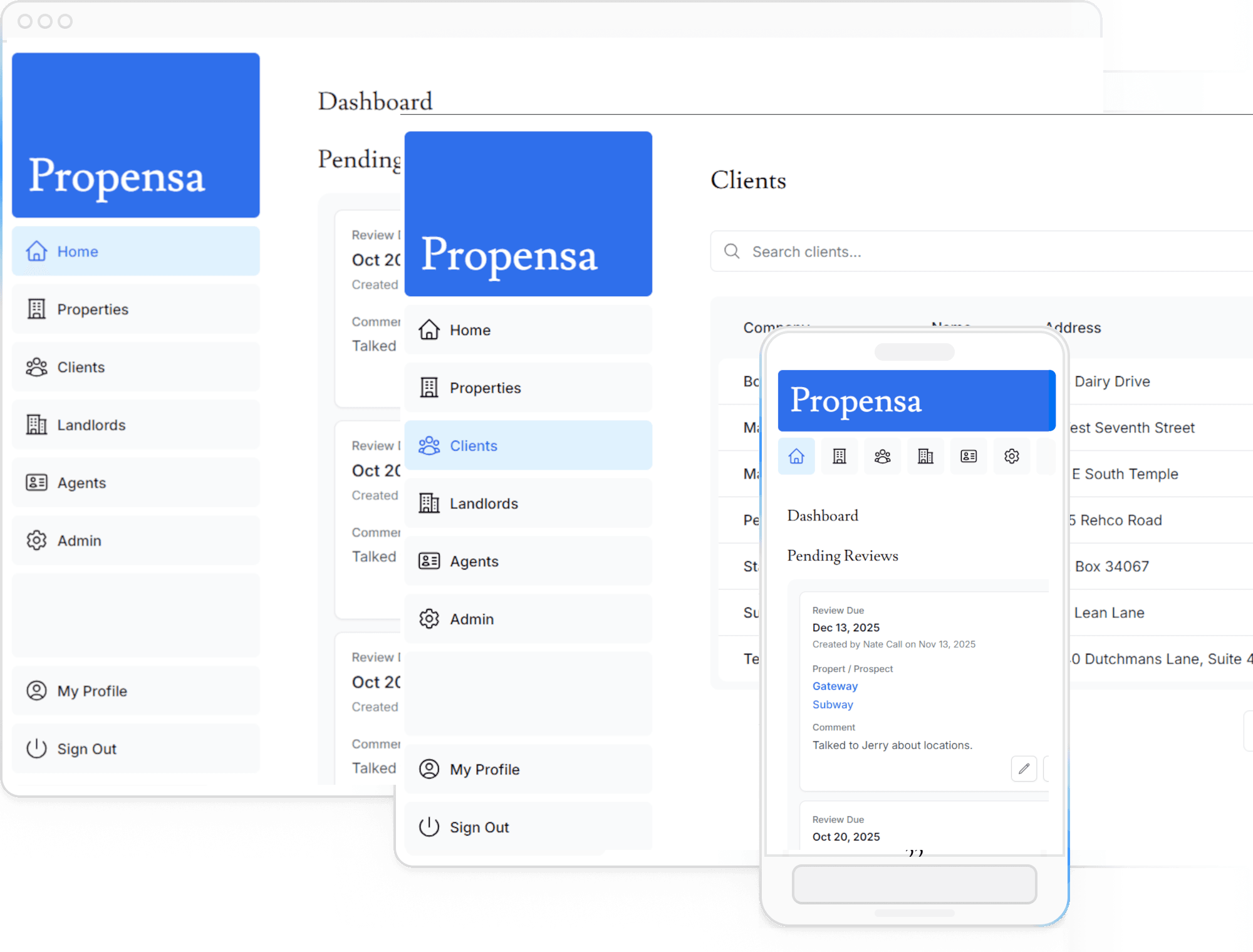 Propensa dashboard showing property listings and analytics